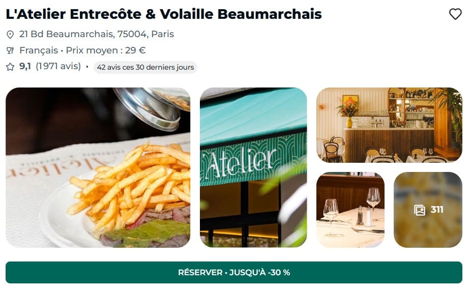The Fork, idéal pour manger moins cher au restaurant ! resto l atelier entrecote et volaille boulevard beaumarchais paris