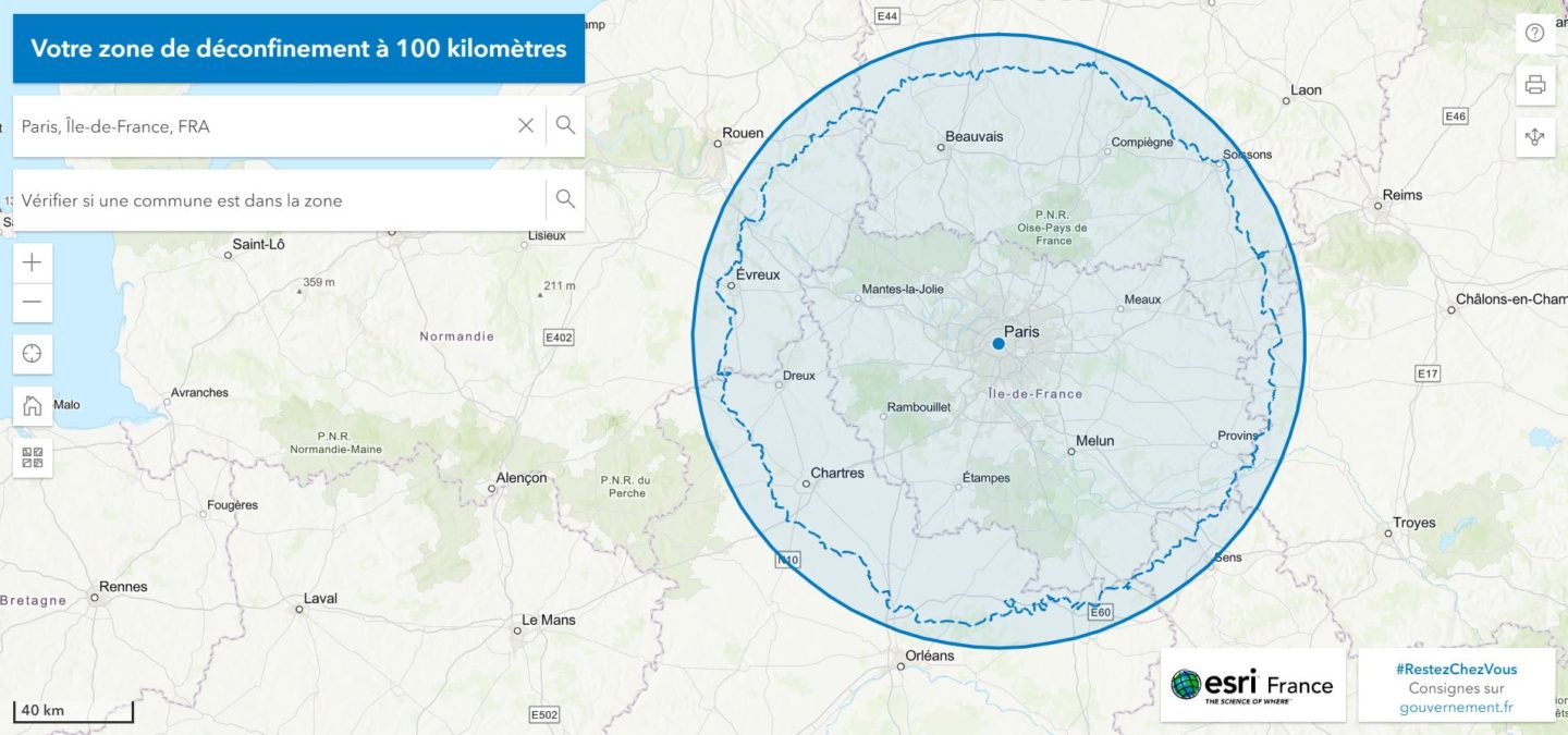 carte pour repérer zone des 100kms
