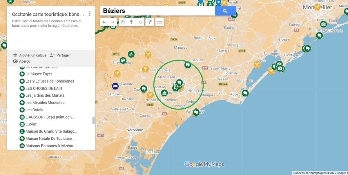 carte touristique de la ville de Beziers dans l herault
