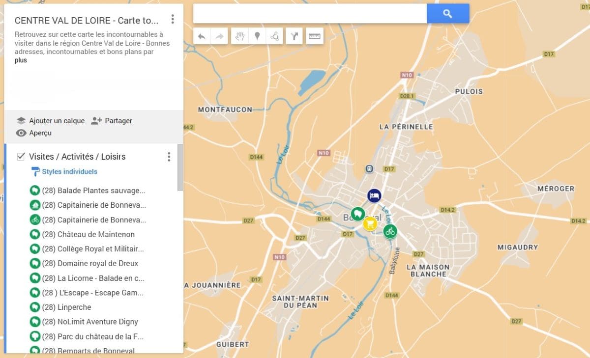 carte touristique de Bonneval Eure-et-Loir par copinesdebonsplans.fr