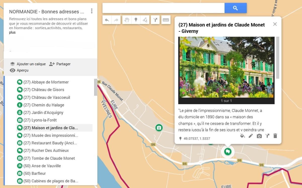 carte touristique des bonnes adresses autour de Giverny par copinesdebonsplans