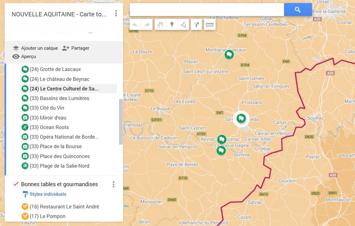 carte tourisme autour de Sarlat en dordogne