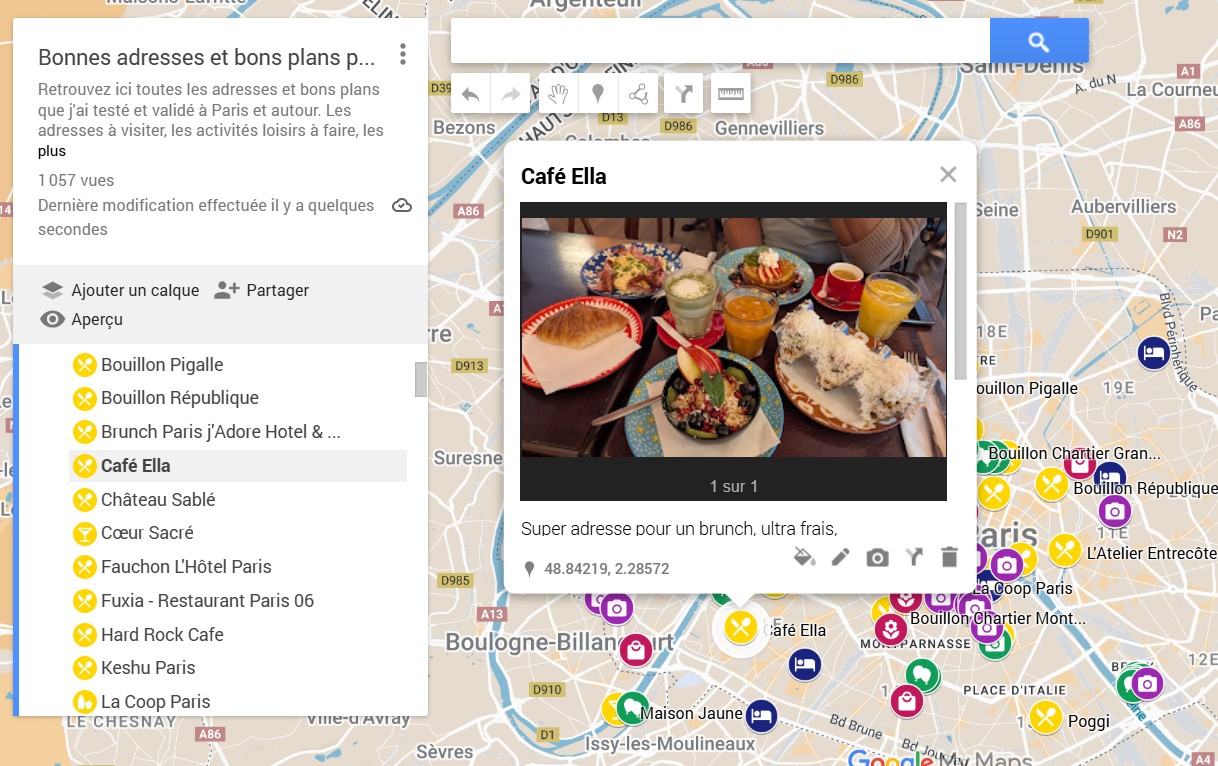 Photo sur positionnement du café Ella sur la carte des bonnes adresses et bons plans à Paris créée par copinesdebonsplans.fr