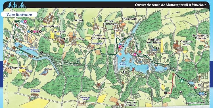Week-end à vélo sur la voie verte de l'Ailette itineraire illustre de la voie verte de l ailette a velo