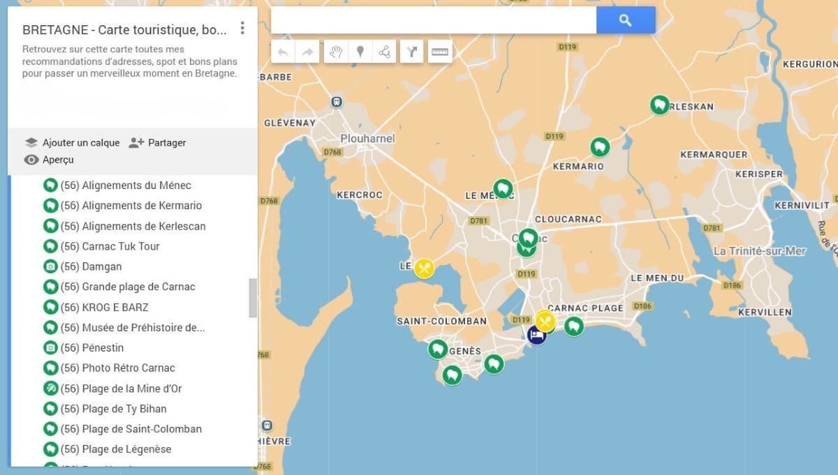 carte des points interets touritisques autour de Carnac en Bretagne par copinesdebonsplans.fr