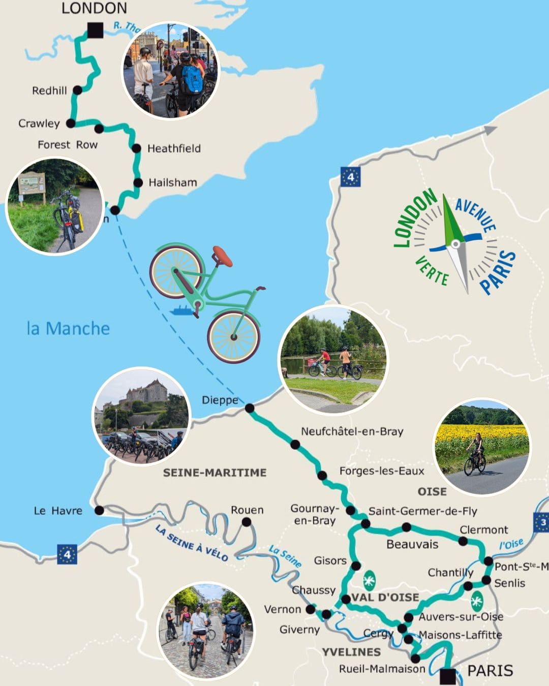 Londres-Paris à vélo : Guide et récommandations pour un voyage mémorable carte illustre avenue verte london paris a velo