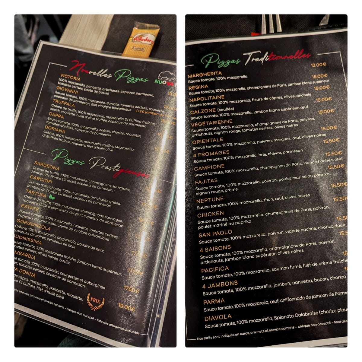 menu pizzeria renine vincennes