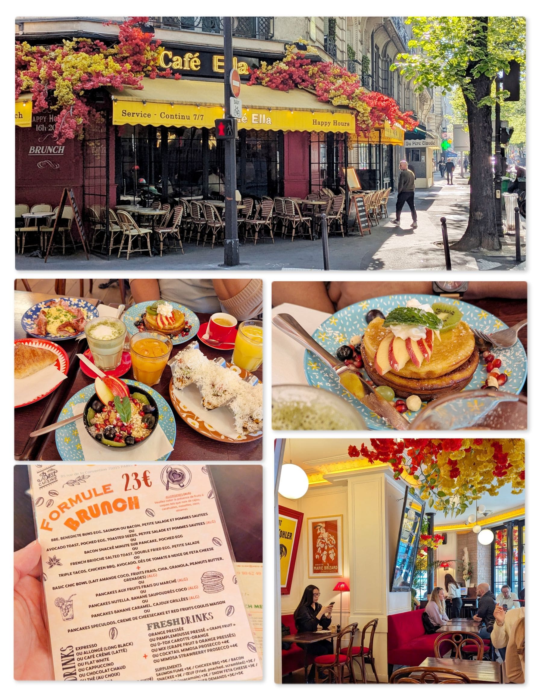composition photos de l'interieur et exterieur du cafe ella pendant le brunch