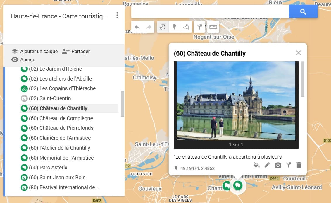 carte touristique chantilly dans l oise et alentours