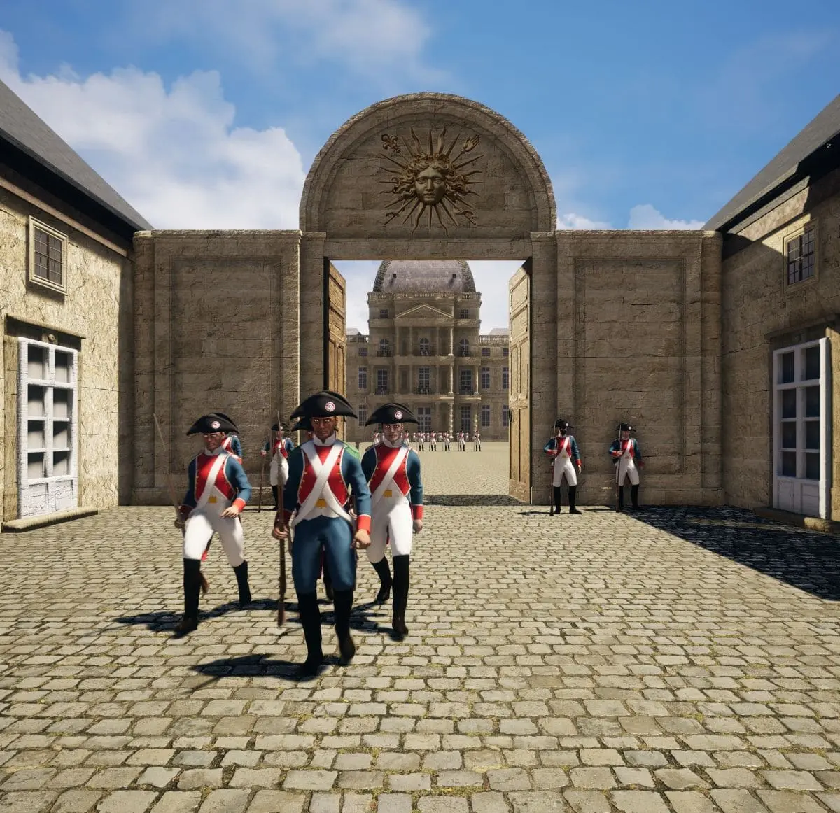 Visite virtuelle du Louvre Viality Tour, redécouvrir le palais royal représentation des gardes du louvre