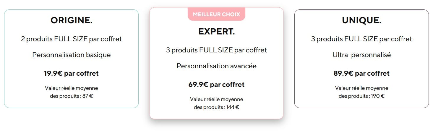 présentation des 3 abonnements possible chez Myieva
