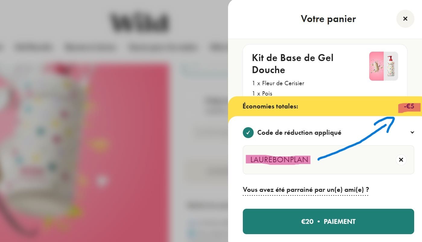 application du code promo laurebonplan sur panier wild