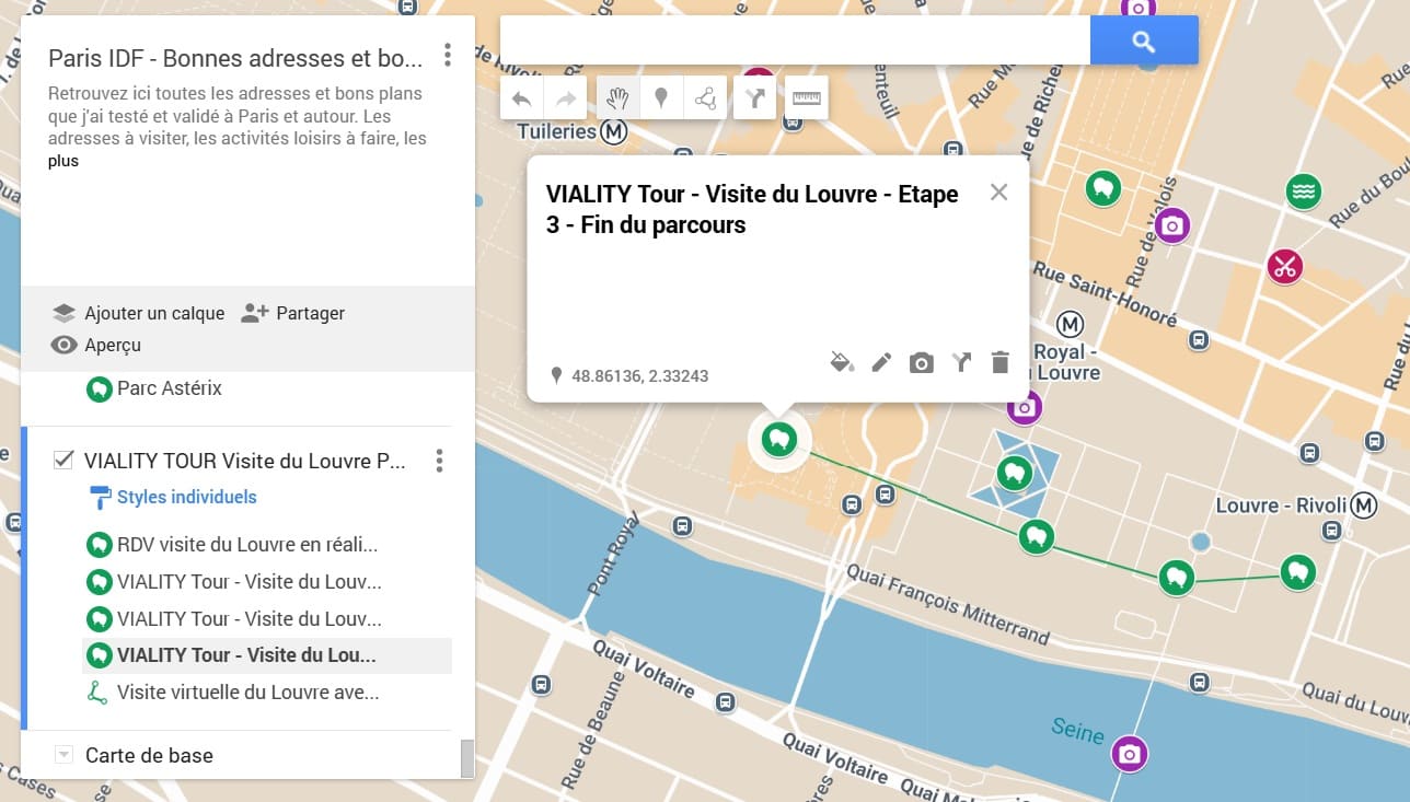 parcours de la visite du louvre en VR avec Viality Tour