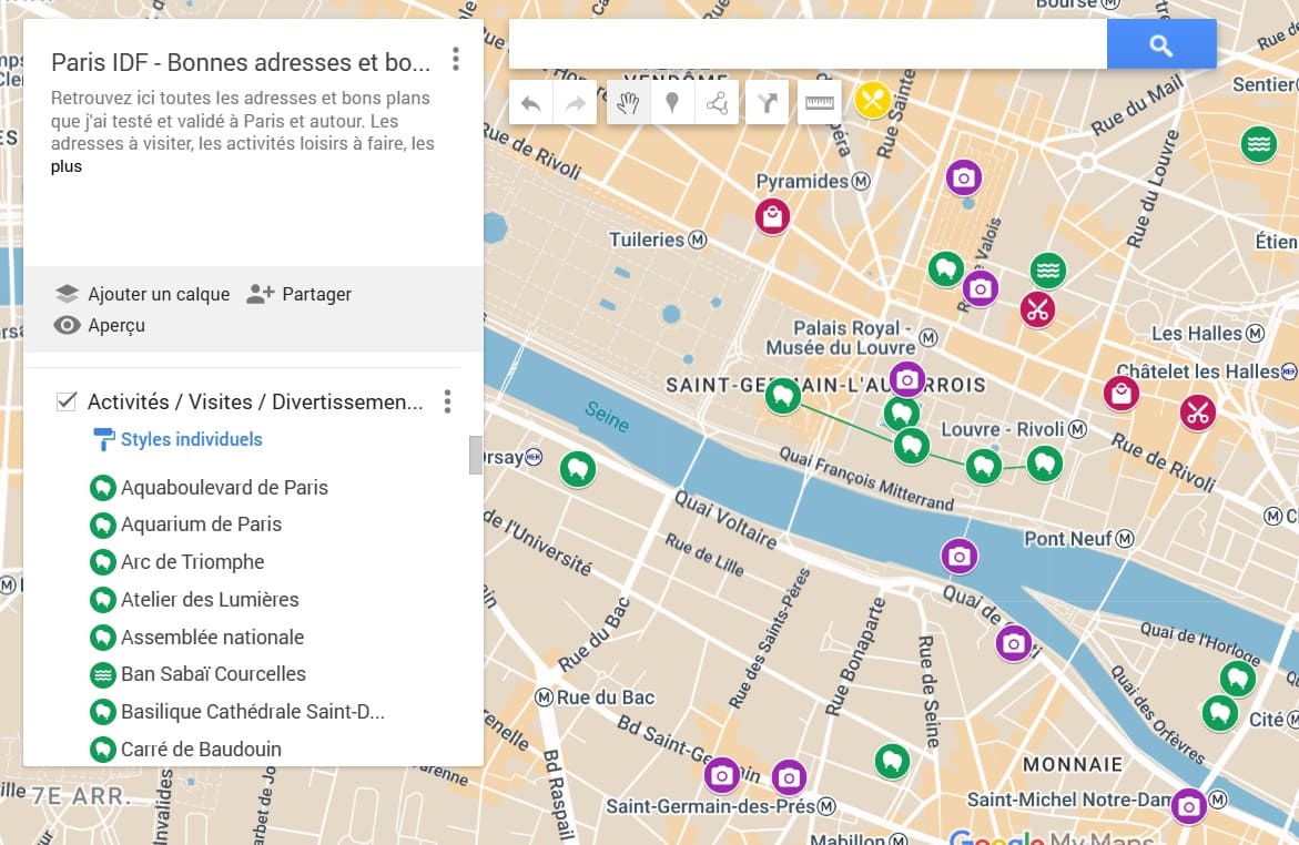 carte des activites interessantes a faire autour du Louvre a Paris
