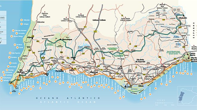 carte de la région algarve au portugal