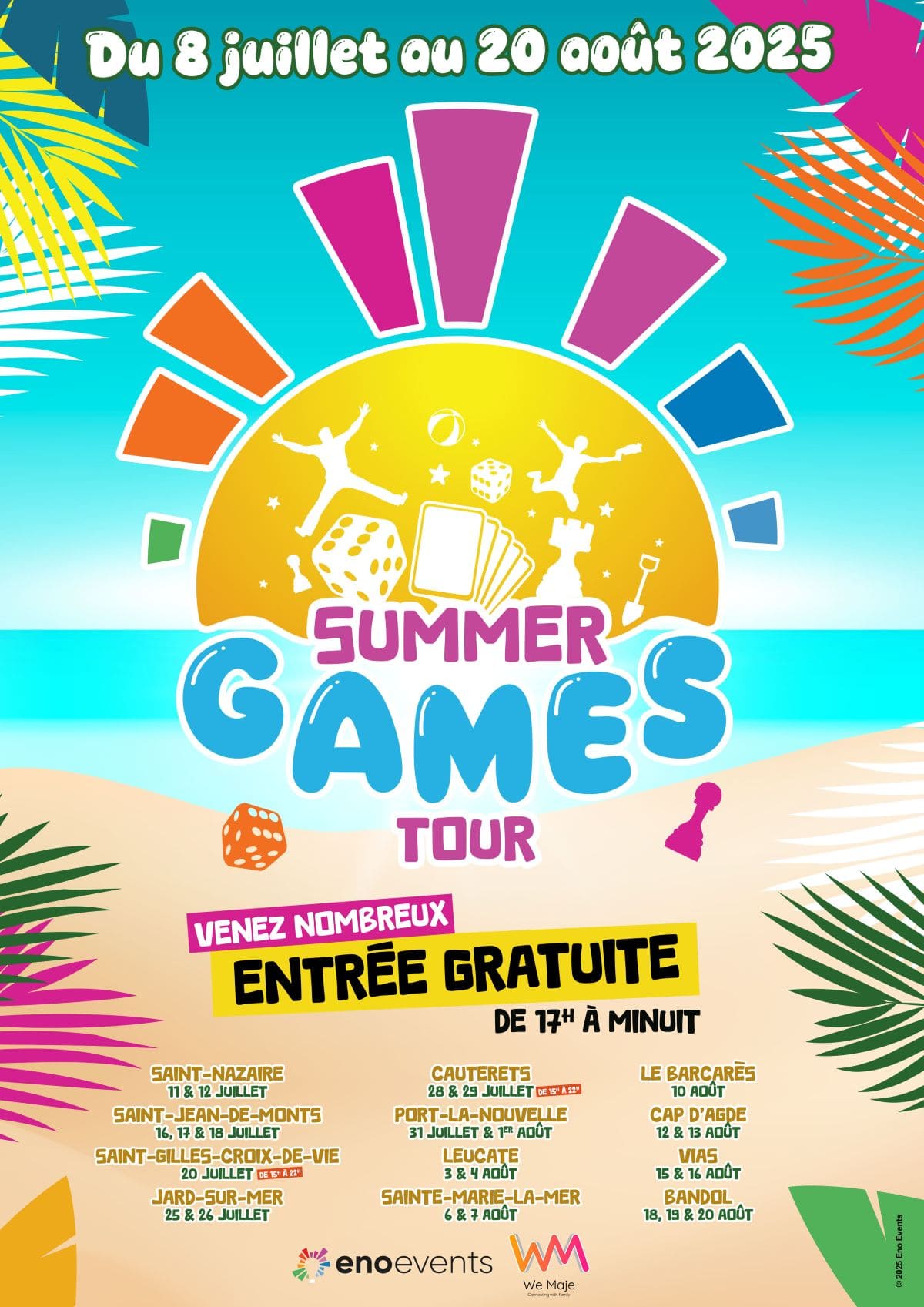 affiche du summer games tour 2025 avec villes et dates précises