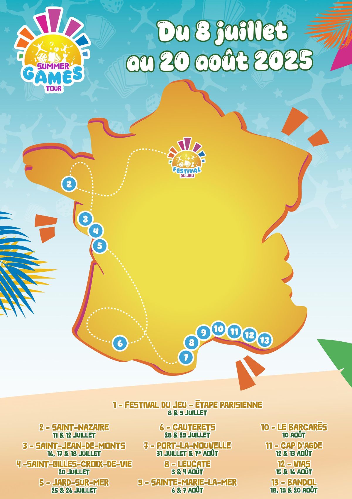 carte de france de la tournee summer games tour 2025