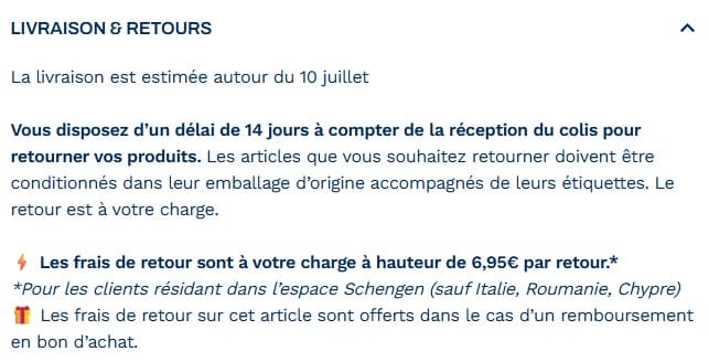 extrait conditions livraison et retour The bradery