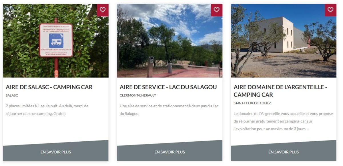 Liste des aires de stationnement pour camping car disponibles autour du lac du salagou