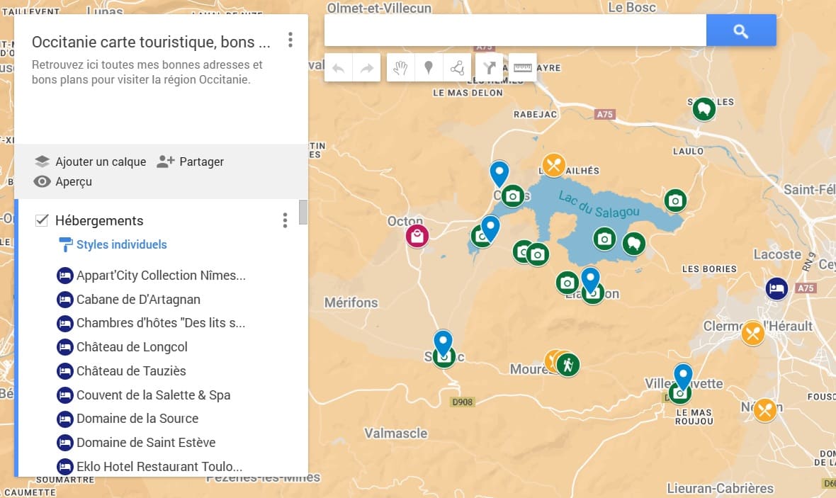 aperçu de la carte touristique lac du salagou par copinesdebonsplans.fr