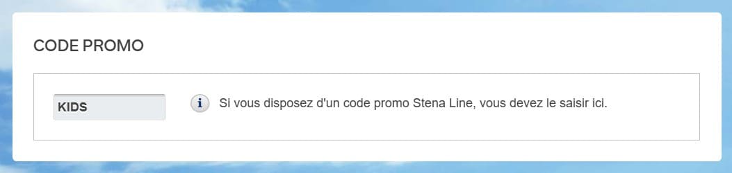application du code promo kids sur site de stenaline