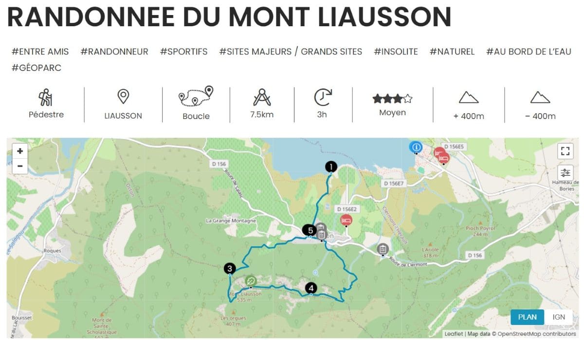 itineraire de la randonnee du mont liausson