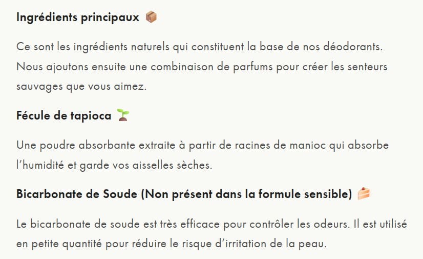 principaux ingredients produits hygiene wild