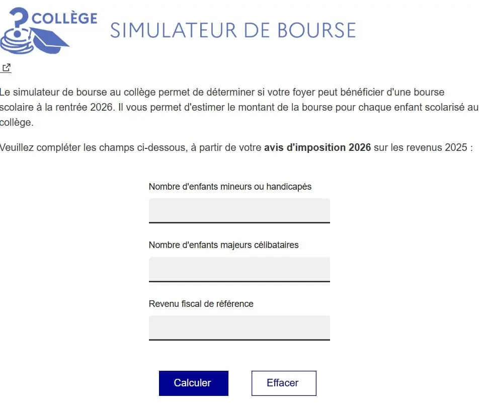 simulateur officiel de bourse de rentree scolaire 2026