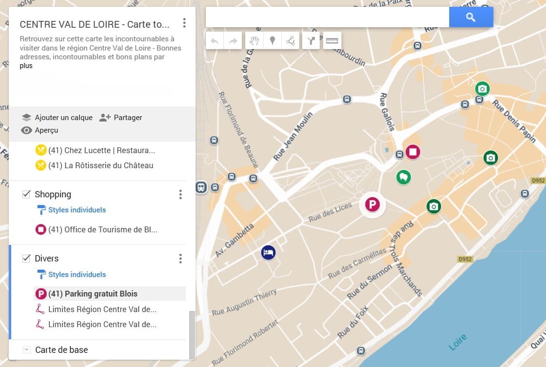carte touristique de Blois avec parking gratuit