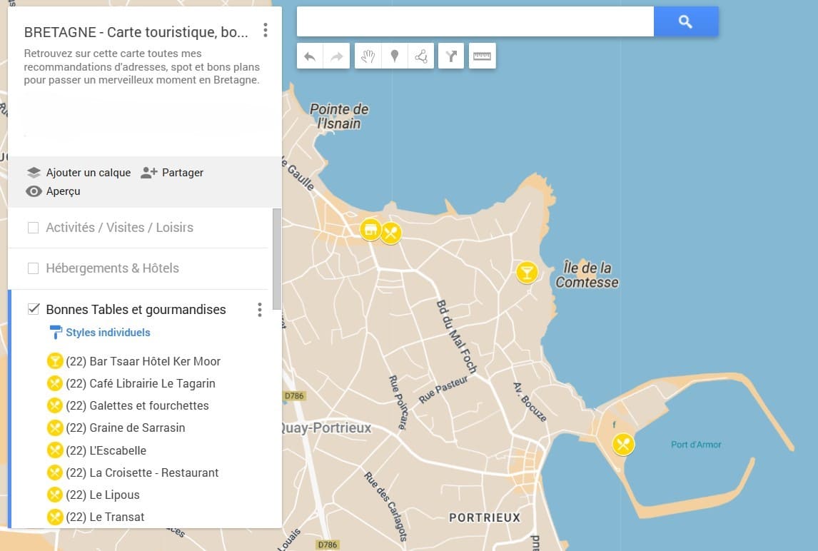 carte des adresses gourmandes de Saint-Quay-Portrieux en Bretagne