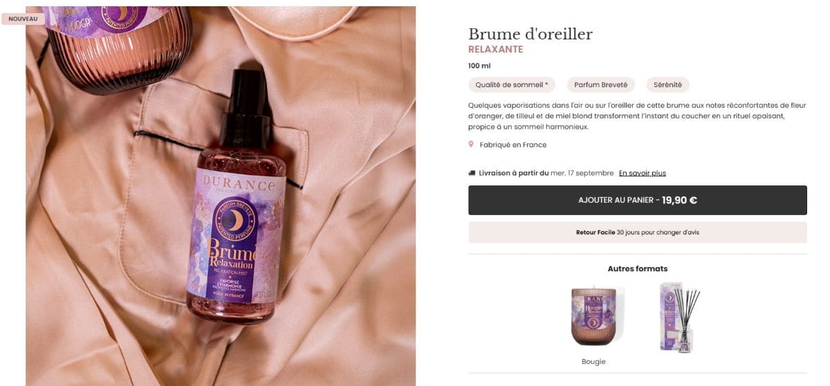 fiche produit brume relaxation durance 