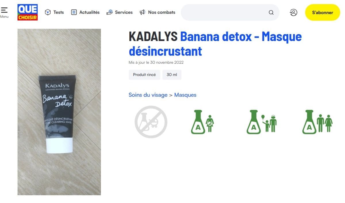 evaluation que choisir du masque detox kadalys