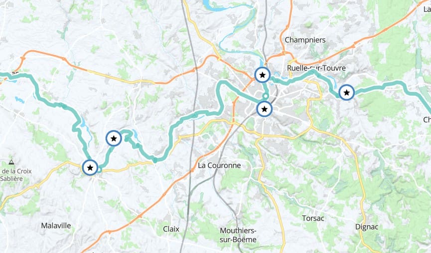 focus angouleme sur carte de la veloroute flowvelo