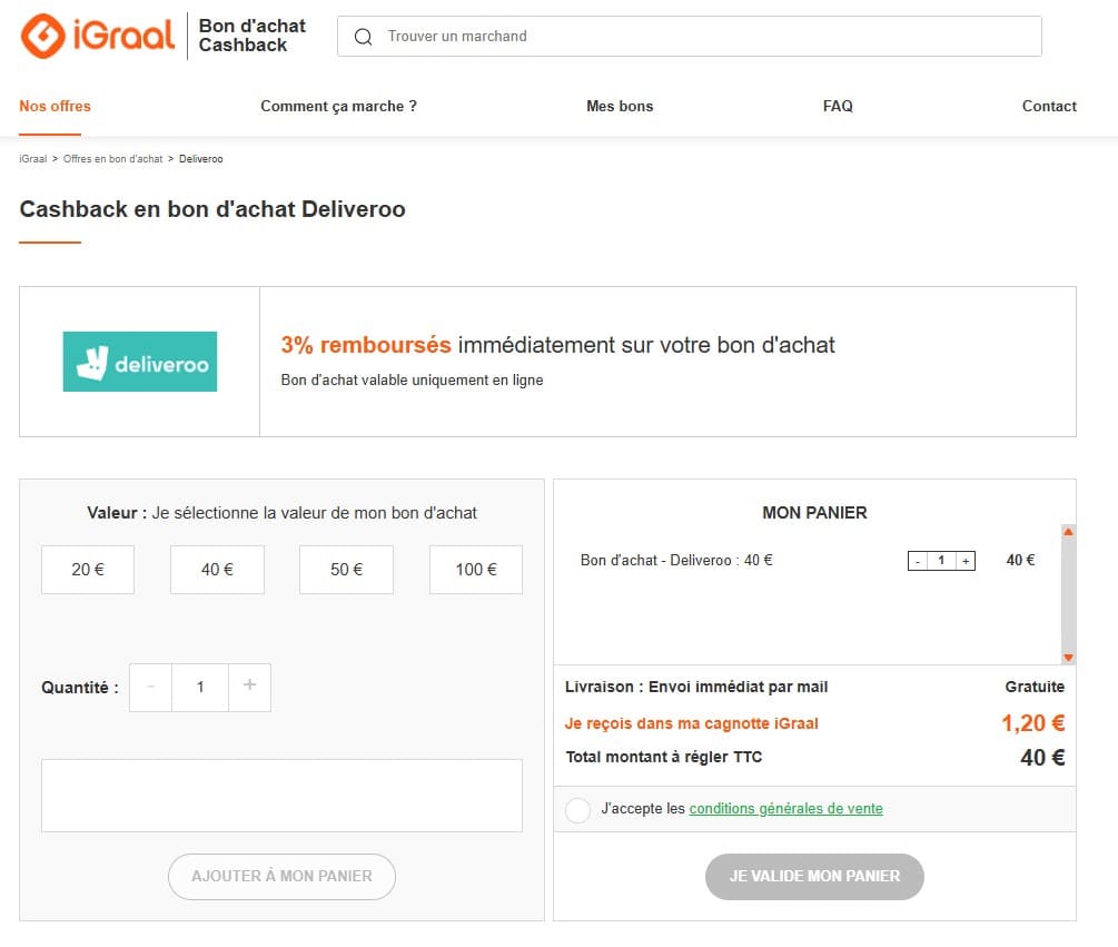 bon achat deliveroo igraal