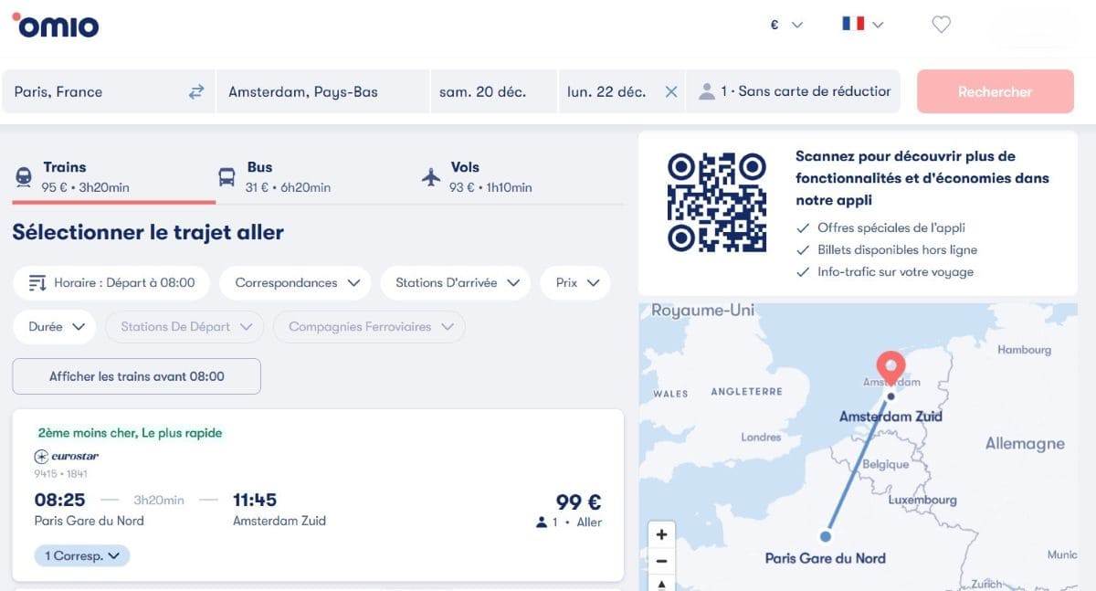 comparaison trajet paris amsterdam omio