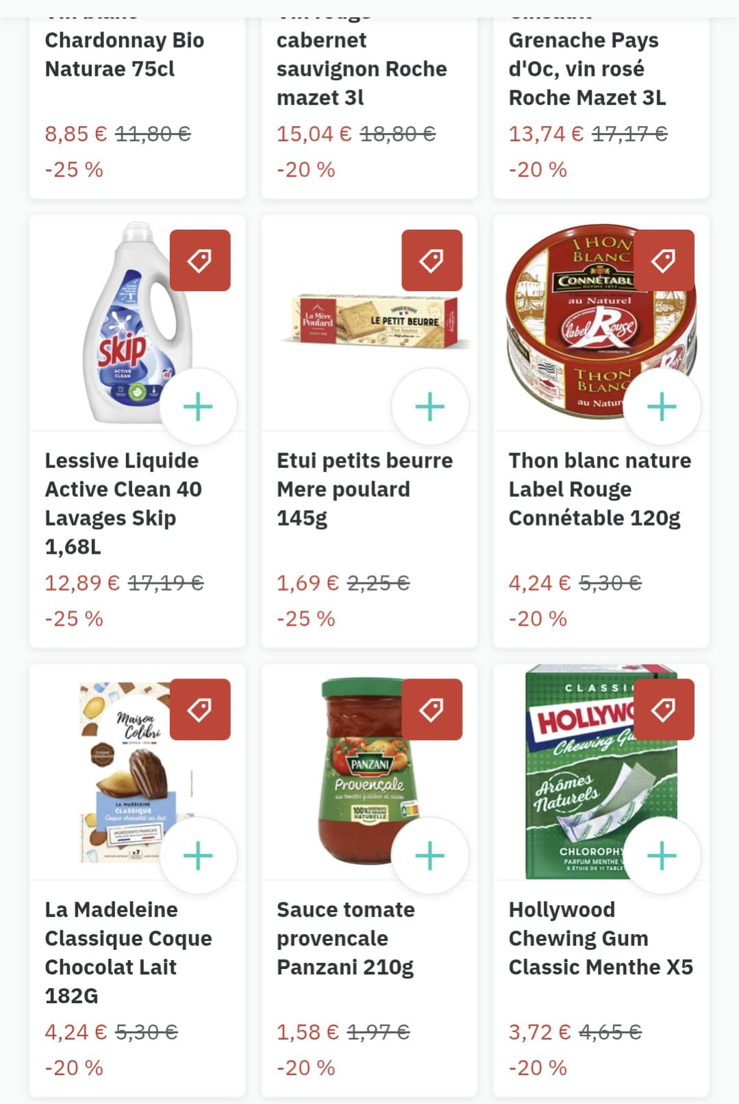 exemple de panier franprix sur appli deliveroo