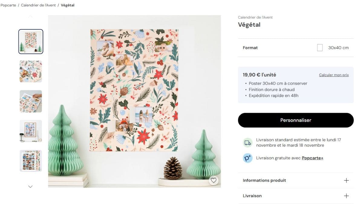 fiche produit calendrier avent popcarte decor vegetal