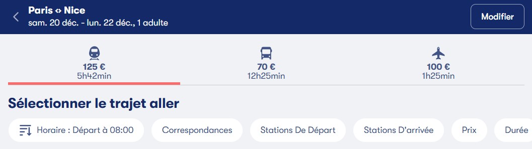 omio exemple d une comparaison de couts de transport paris nice