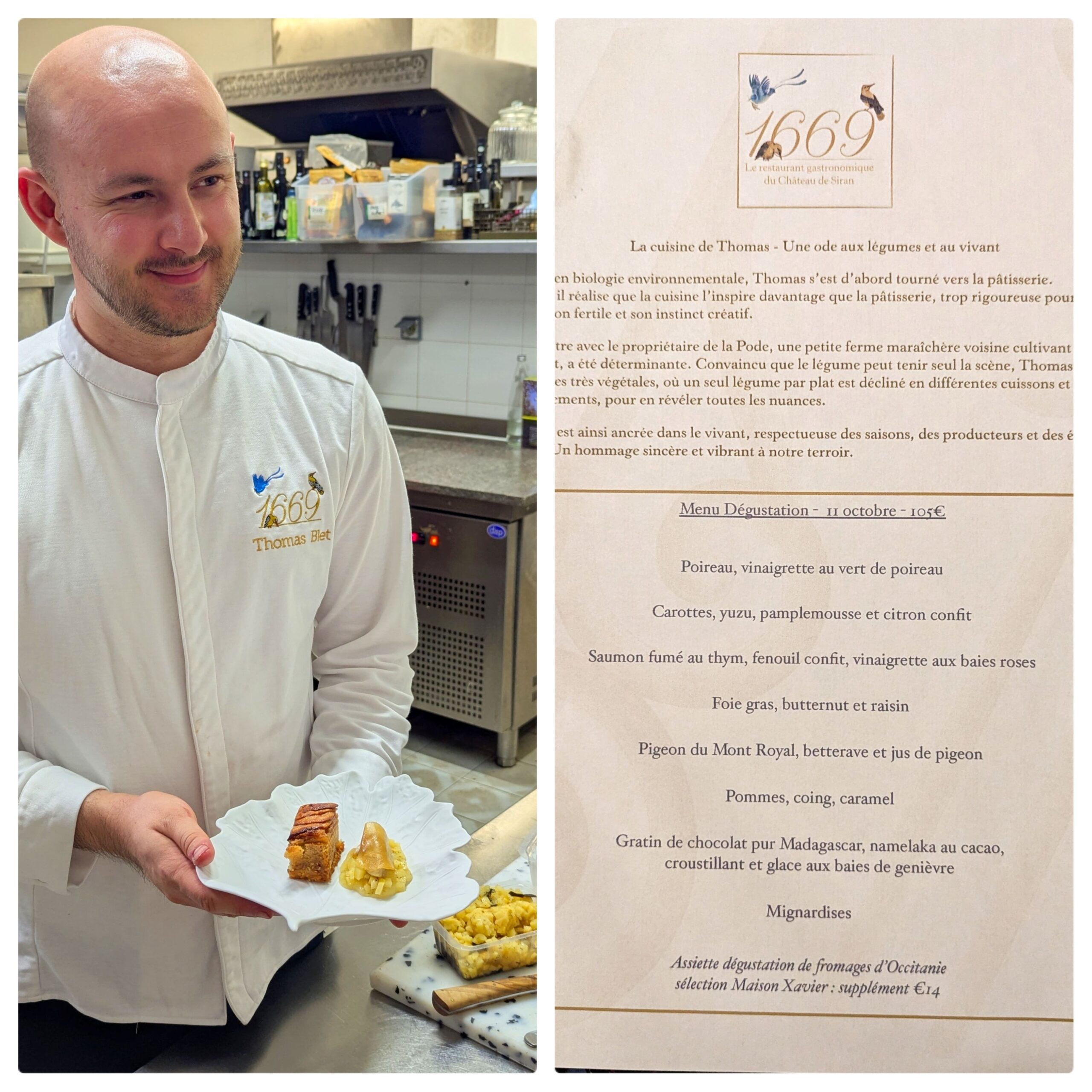 menu gastronomique restaurant le 1669 chateau de siran