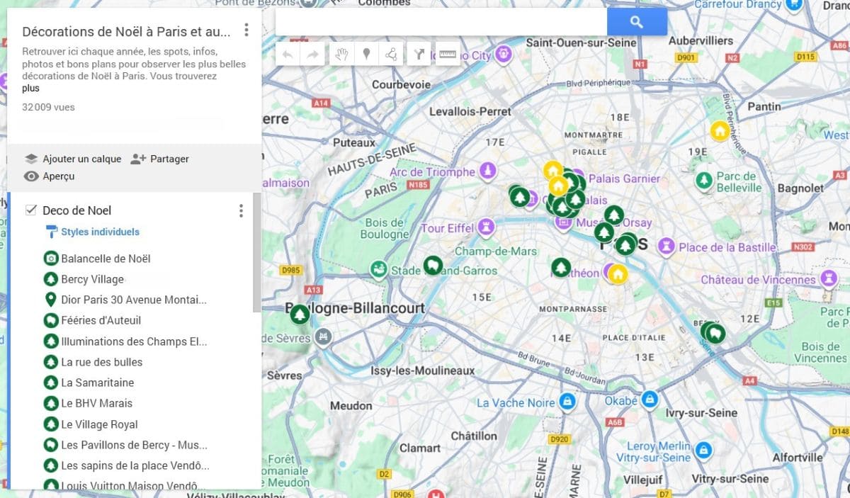 Illuminations de Noël à Paris 2025 ! carte des illuminations de noel a paris