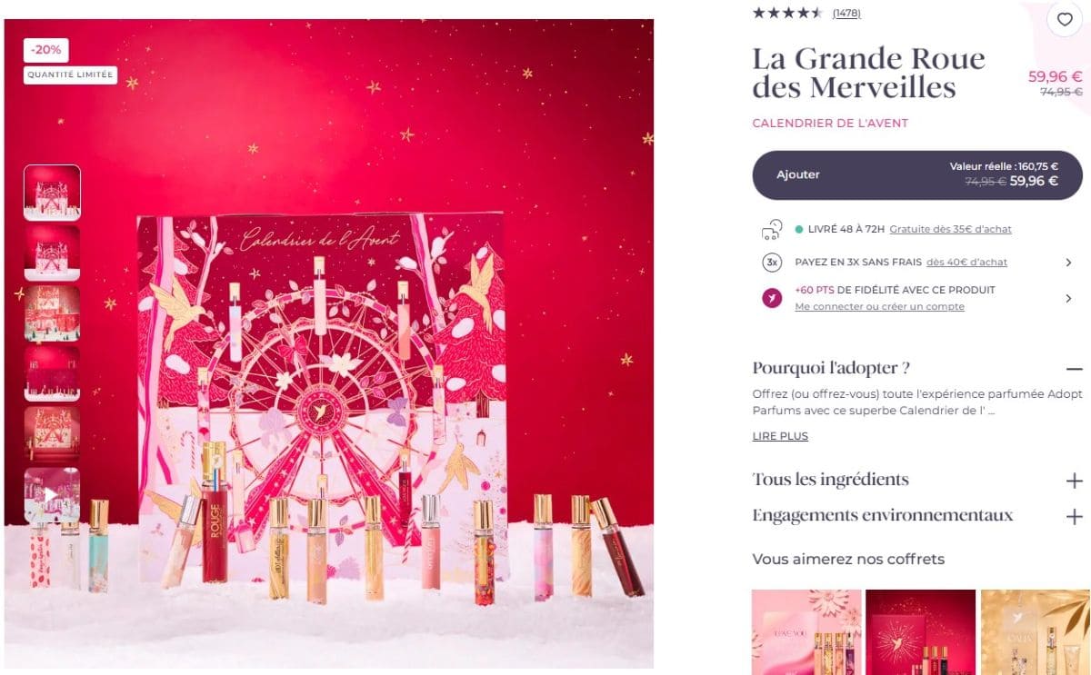 Soldes ADOPT : maquillage à –50% et parfums à –30% calendrier de l avent adopt soldes hiver 2026