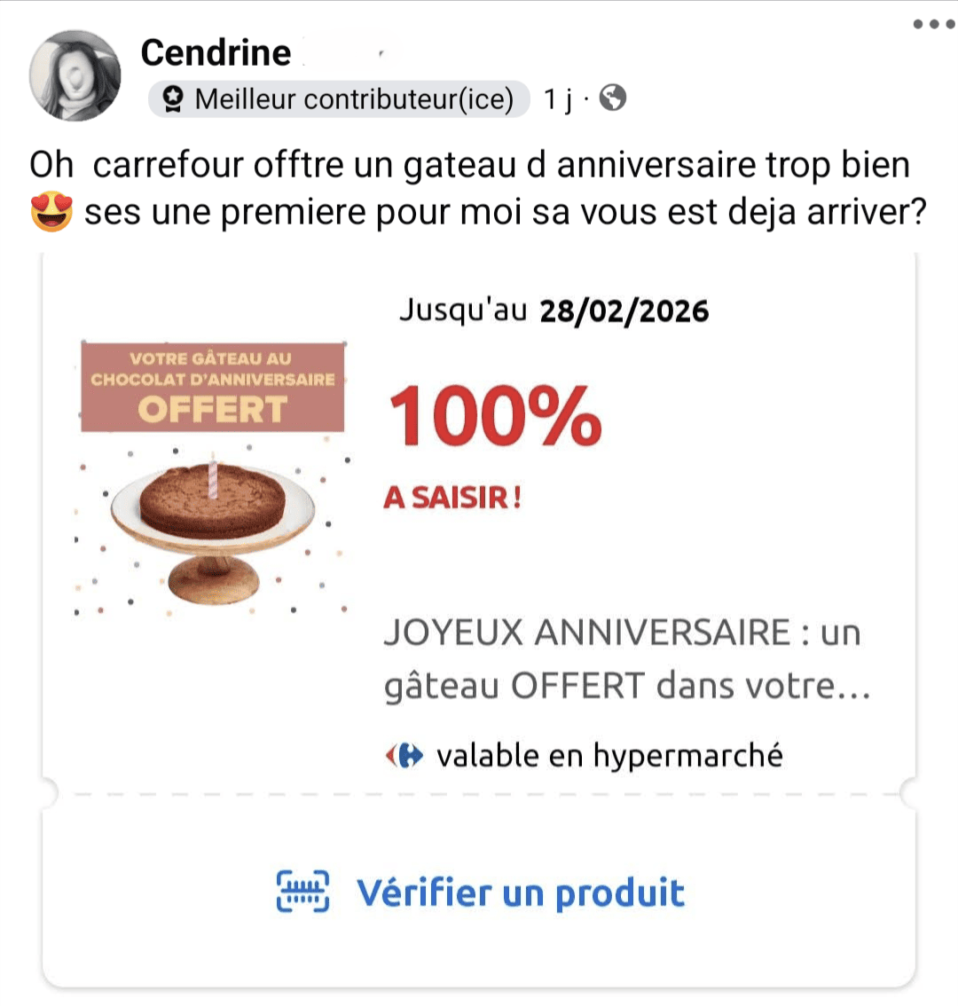 6 cadeaux offerts pour votre anniversaire ! gateau anniversaire offert par carrefour