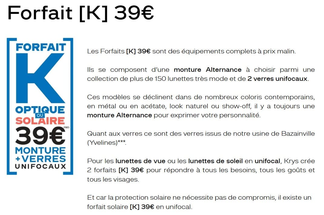 Krys : 9 bons plans lunettes à saisir ! krys forfait K verres et montures