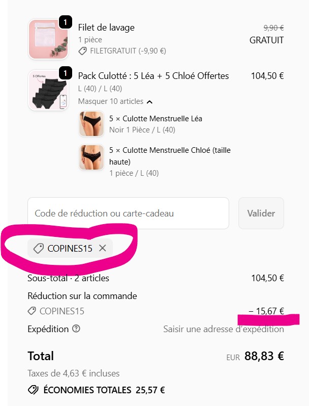 Code promo Mademoiselle Culotte : -15% (+ livraison offerte) code promo mademoiselle culotte COPINES15