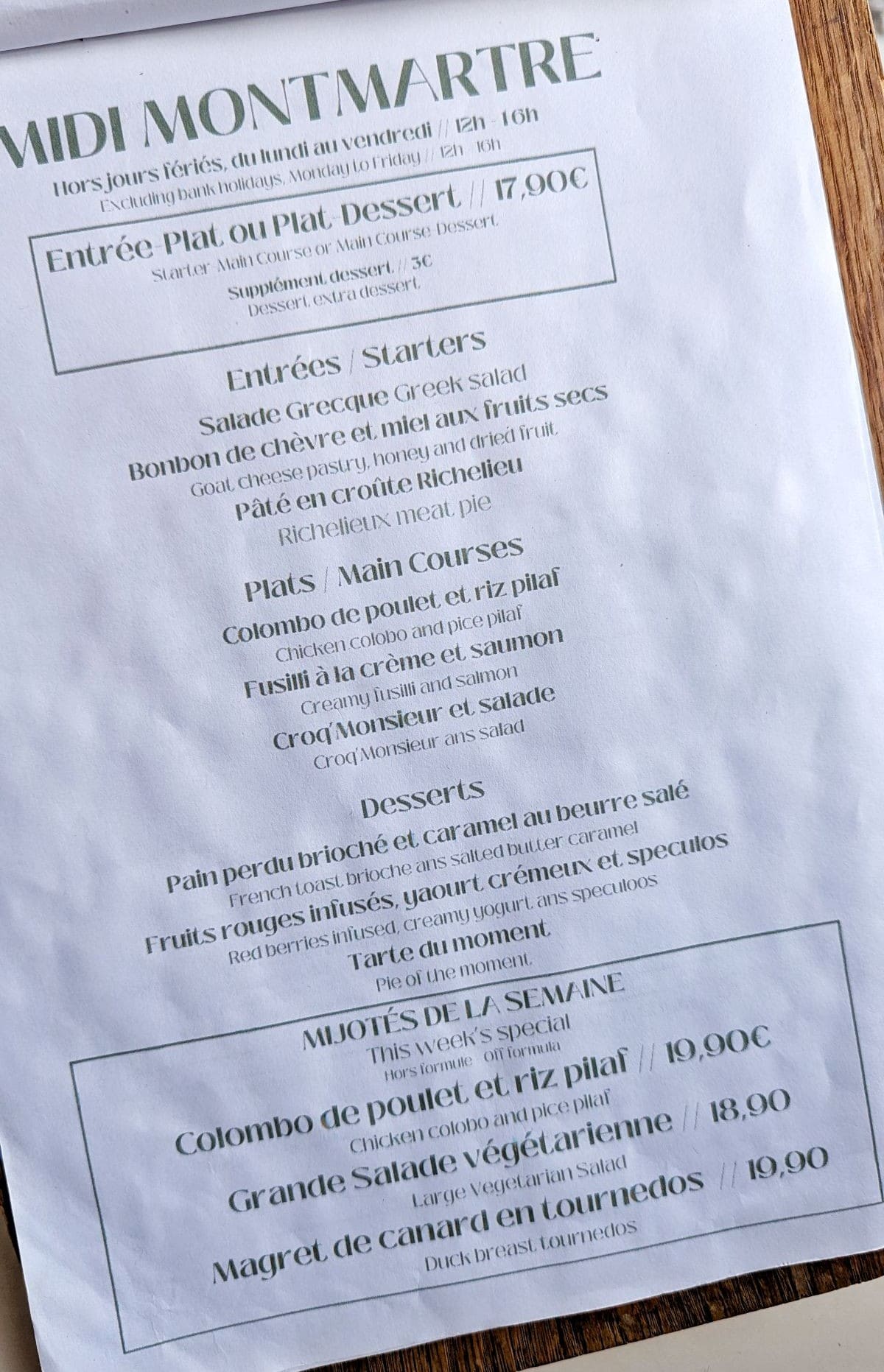Le Rendez-vous des amis : cosy et abordable à Montmartre formule midi montmartre au menu du restaurant le rendez vous des amis a paris