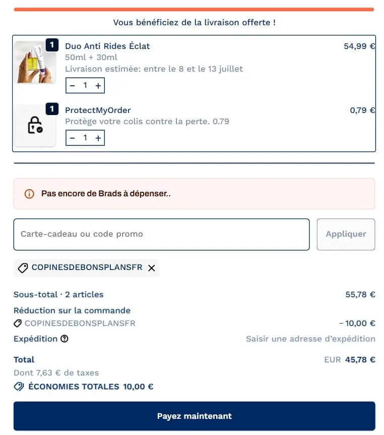Code promo The Bradery : 10€ offerts sur votre 1ère commande exemple de commande a cinquante euros sur the bradery