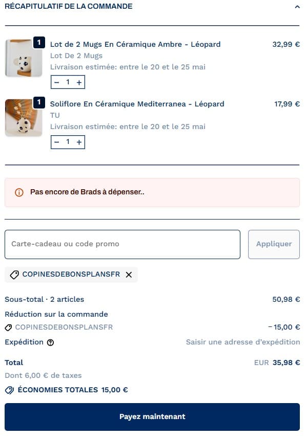 Code promo The Bradery : 15€ offerts sur votre 1ère commande exemple de commande a cinquante euros sur the bradery