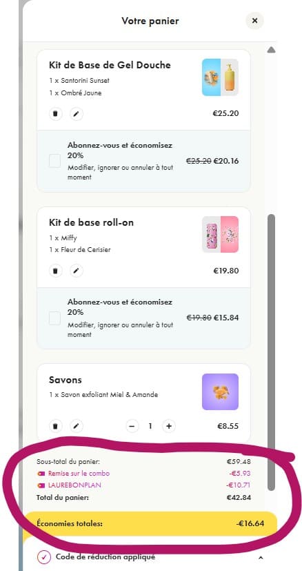 Savon exfoliant WILD : avis et bons plans ! exemple de panier optimal pour cumul des deux bons plans wild par copinesdebonsplans.fr