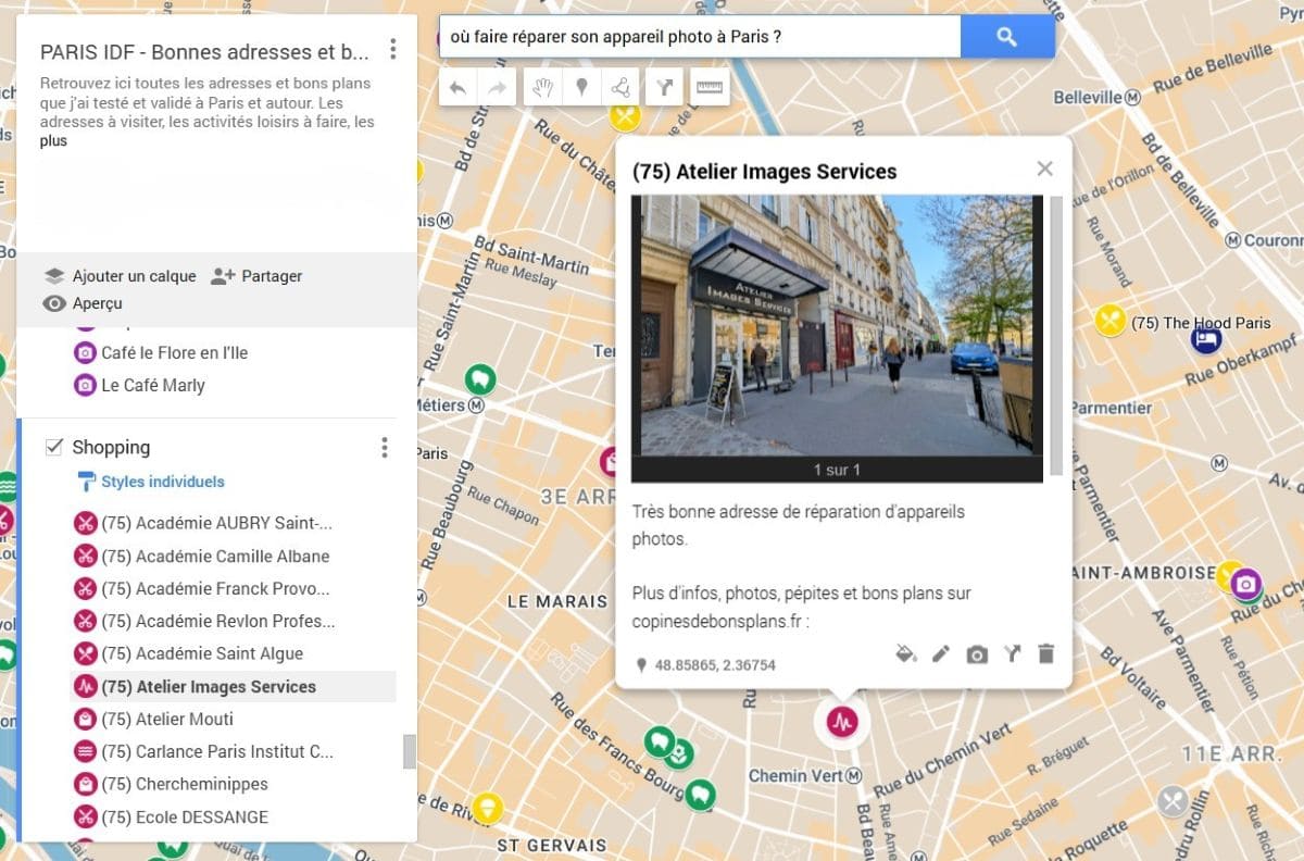 Où faire réparer son appareil photo à Paris ? atelier images services localisation dans Paris sur carte des bonnes adresses de copinesdebonsplans.fr
