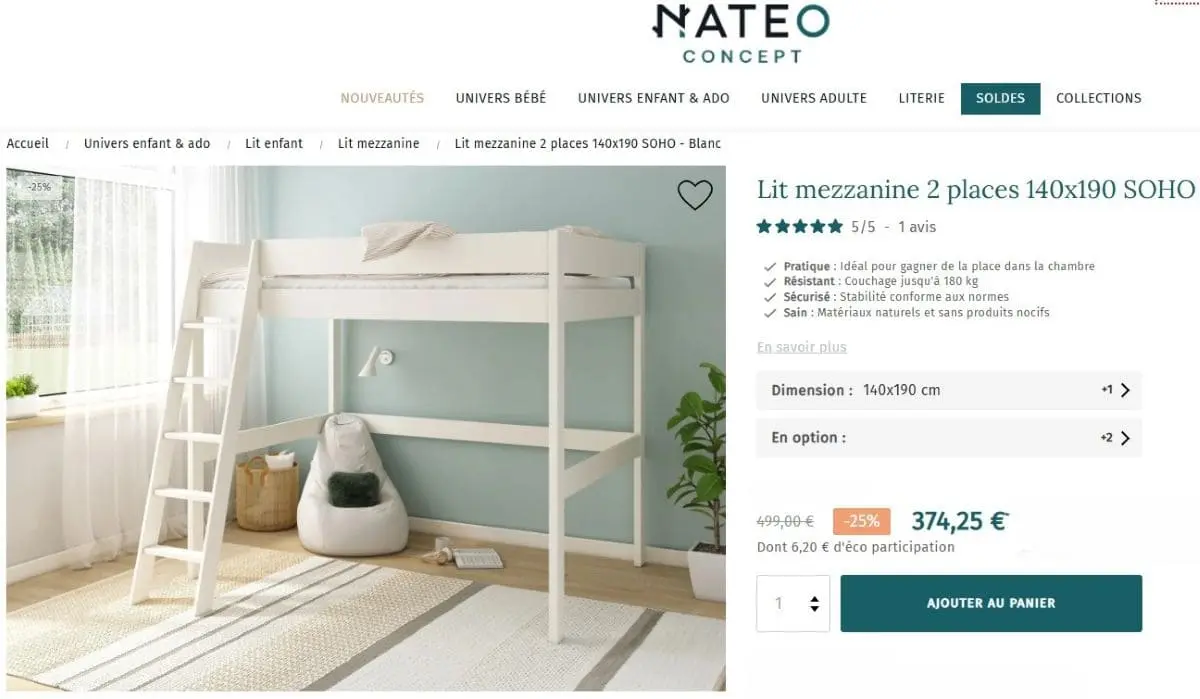 Choisir un lit enfant écologique pour un sommeil sain et sécurisé : conseils et bons plans mezzanine nateo concept enfant modele SOHO